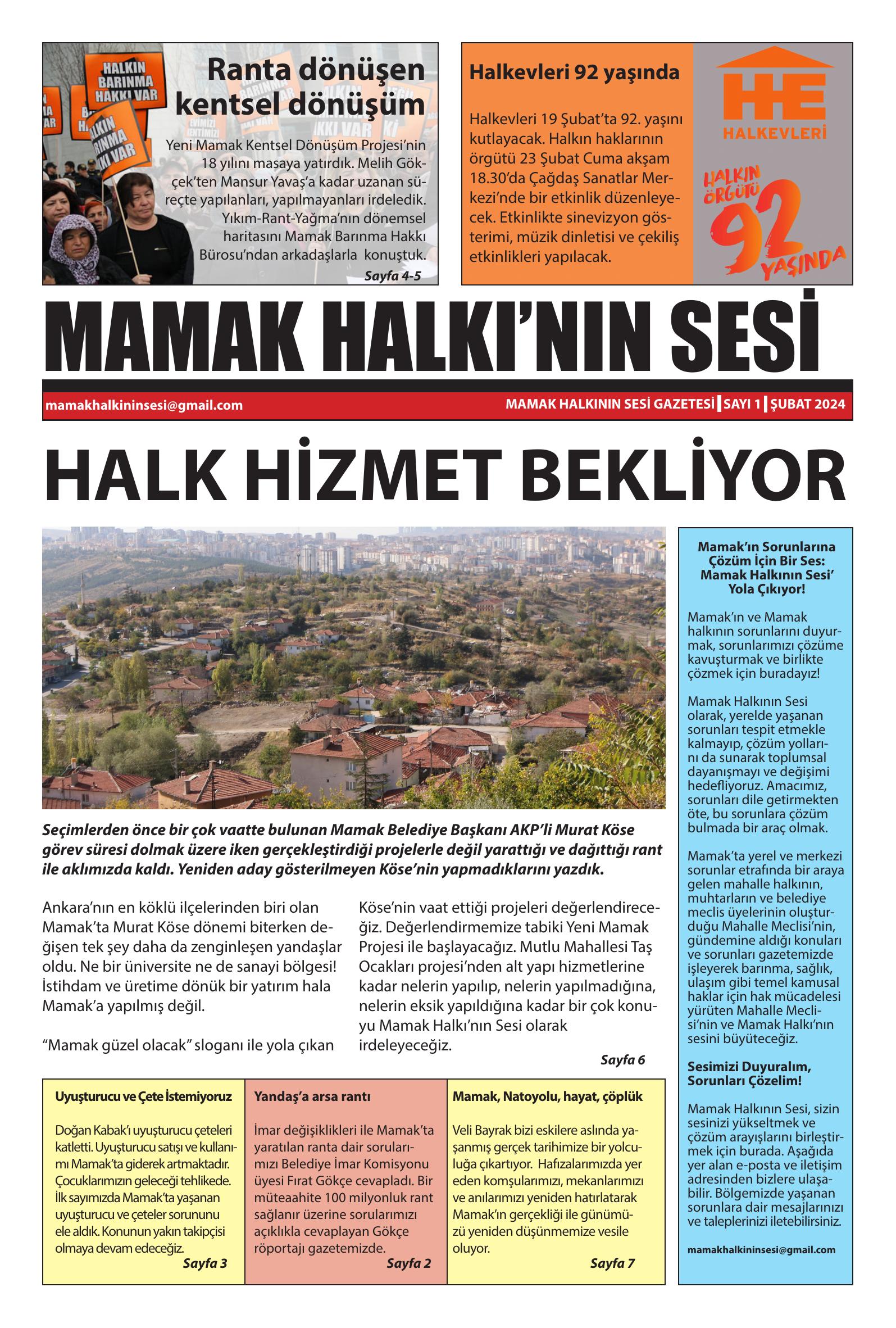 Mamak Halkı’nın Sesi Gazetesi (Sayı: 1 | Şubat 2024)